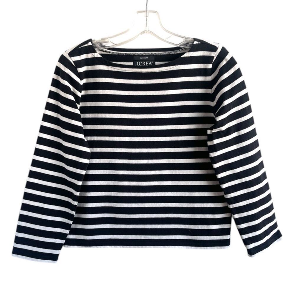 J Crew Sz XS Classic Mariner Cloth T-Shirt Black Boatneck Stripe Preppy Nautical - Picture 2 of 12